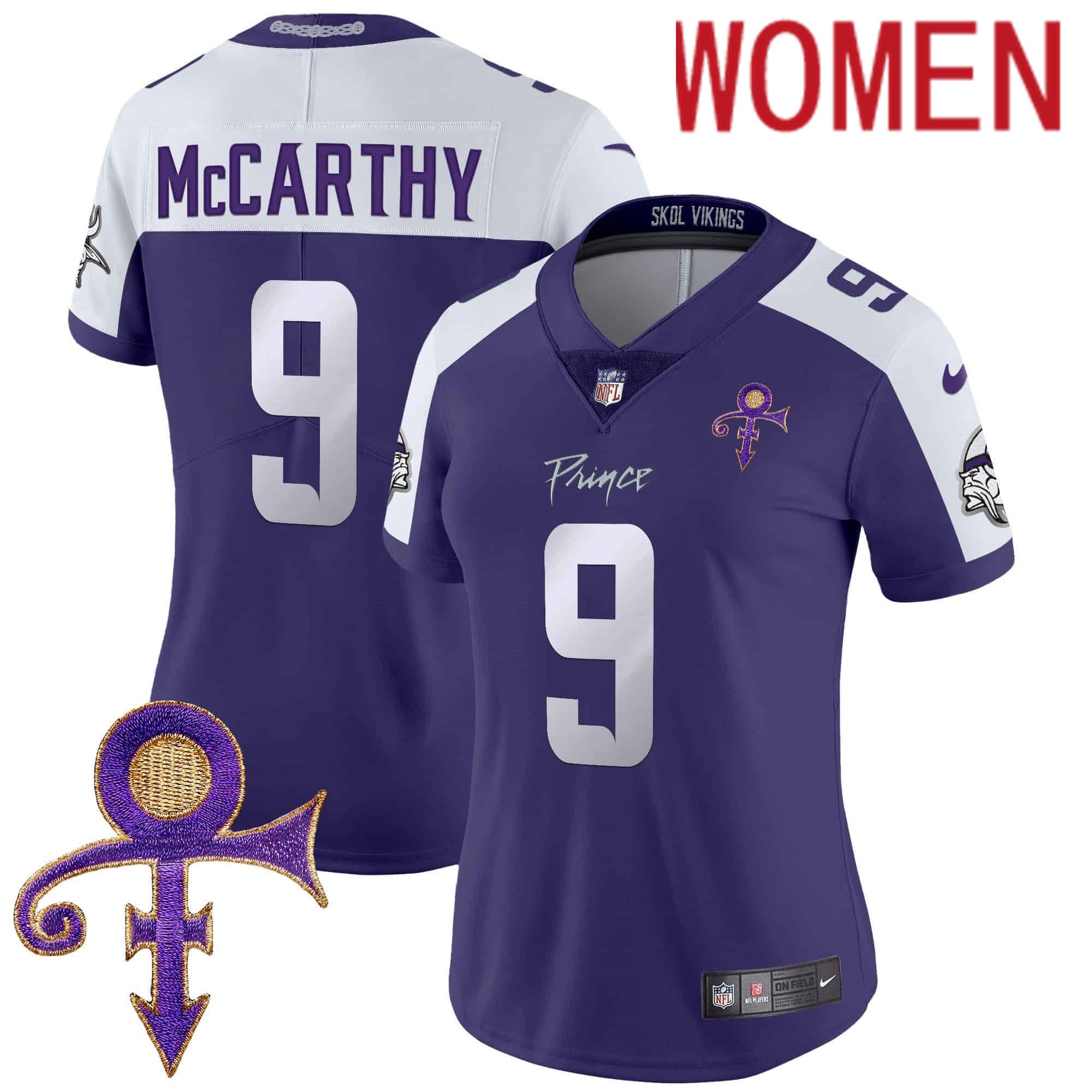 Women Minnesota Vikings 9 Mccarthy Purple 2024 Nike Prince Vapor Limited NFL Jersey